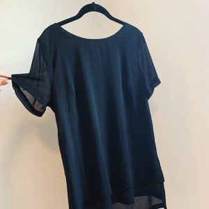 Black, two layer, sheer tunic top.